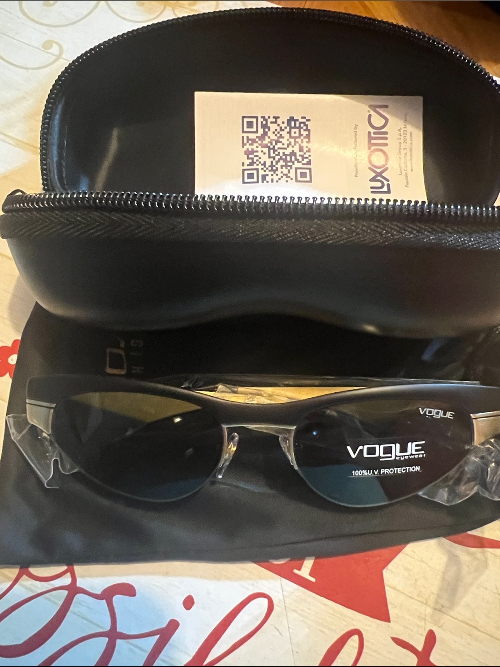 Vogue Men’s Black Sunglasses with Clear Bridge and Hard Case